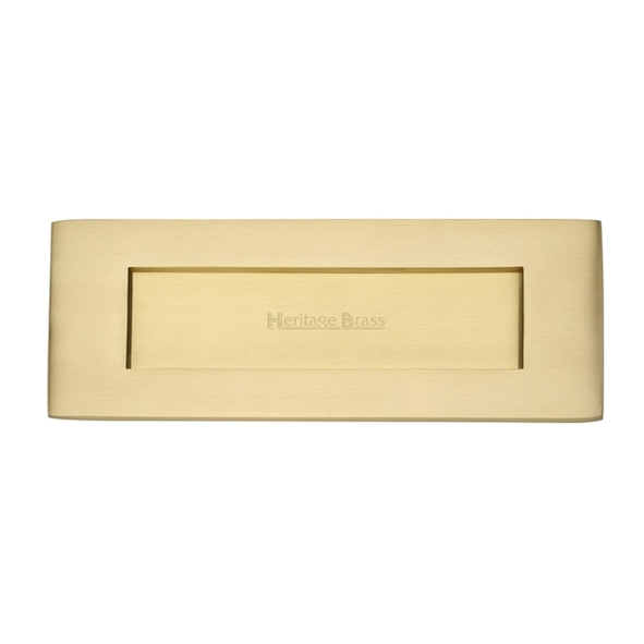 V850 203-SB • 203 x 076mm • Satin Brass • Heritage Brass Victorian Sprung Flap Letter Plate